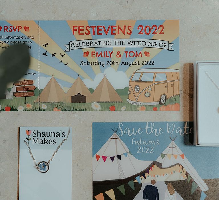 Festival inspired stationery with colourful illustrations 