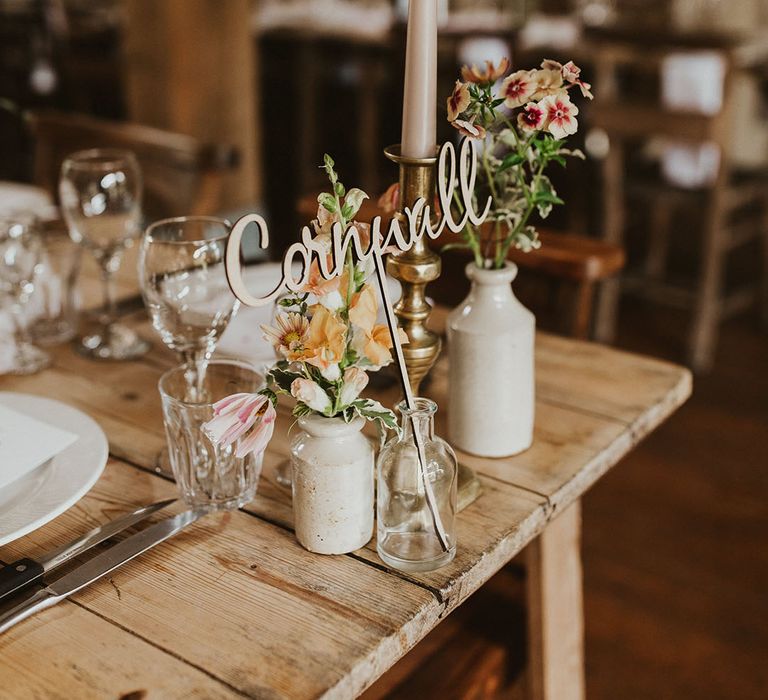 Laser cut wooden location table name for rustic barn wedding 