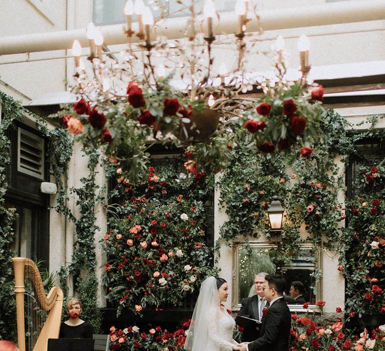 Harpist wedding music with the bride and groom at their civil wedding ceremony 