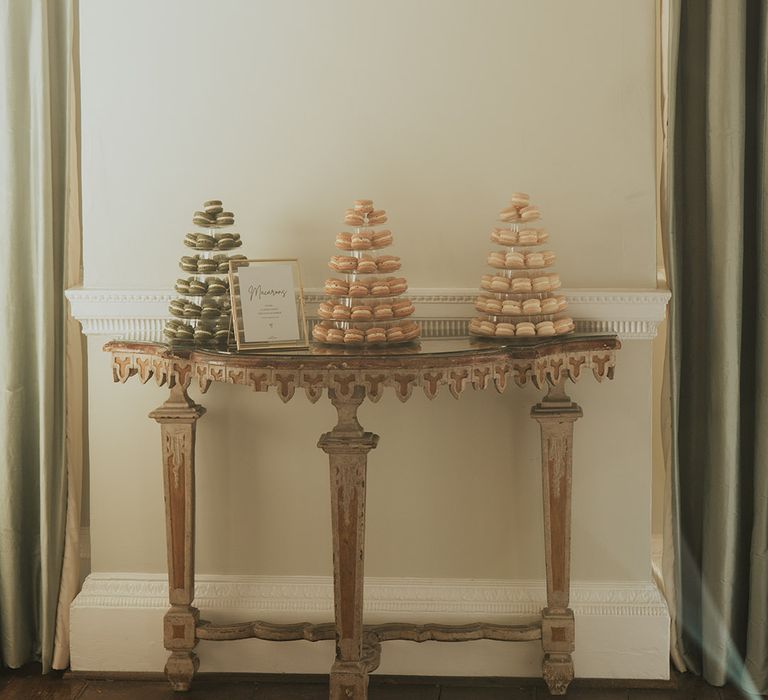 Macaron dessert towers for the wedding guests to snack on 