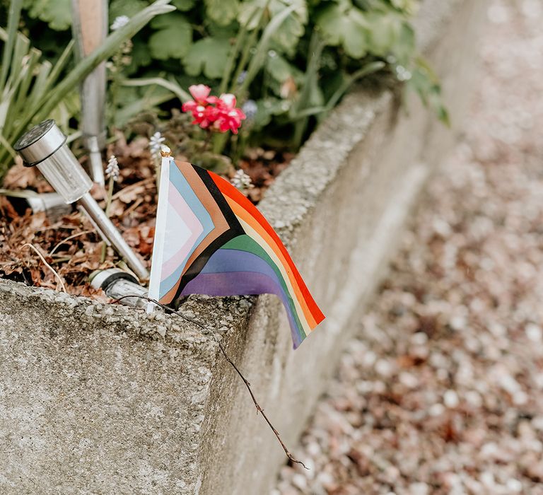 LGBTQIA+ flag at Stanford Farm wedding 