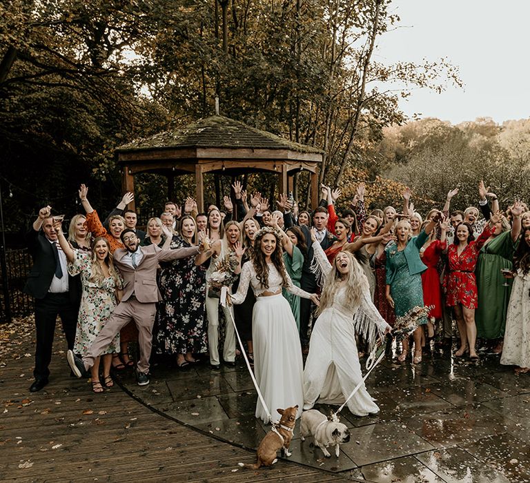 Group photo of the whole wedding party at Bowers Mill wedding 