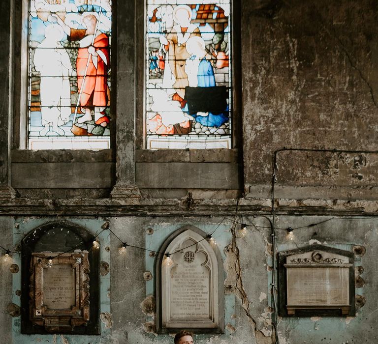 Black tie wedding fashion at The Asylum Chapel in London 