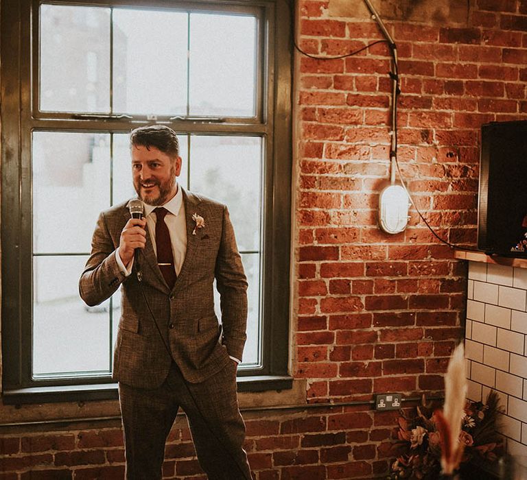 Best man wedding speech at Thwaite Mills and Northern Monk Brewery in Yorkshire 