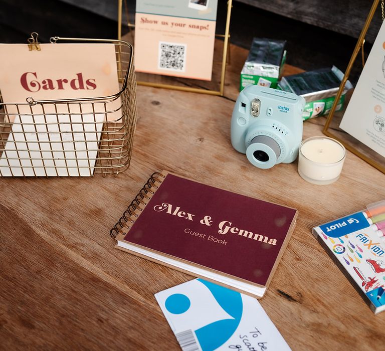 Wedding guest book and cards for the colourful theme contemporary wedding day 