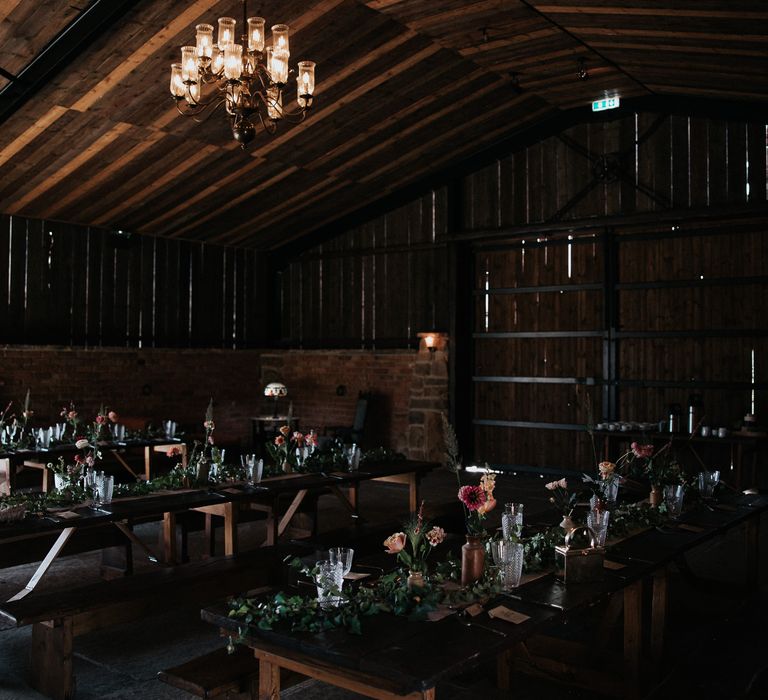 Socially distanced wedding reception tables at Willow Marsh Farm