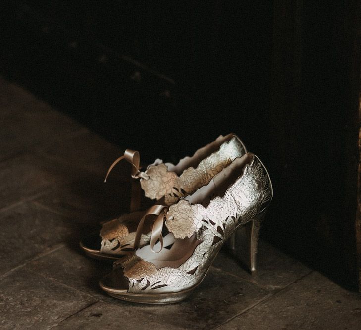 Gold flower wedding high heels