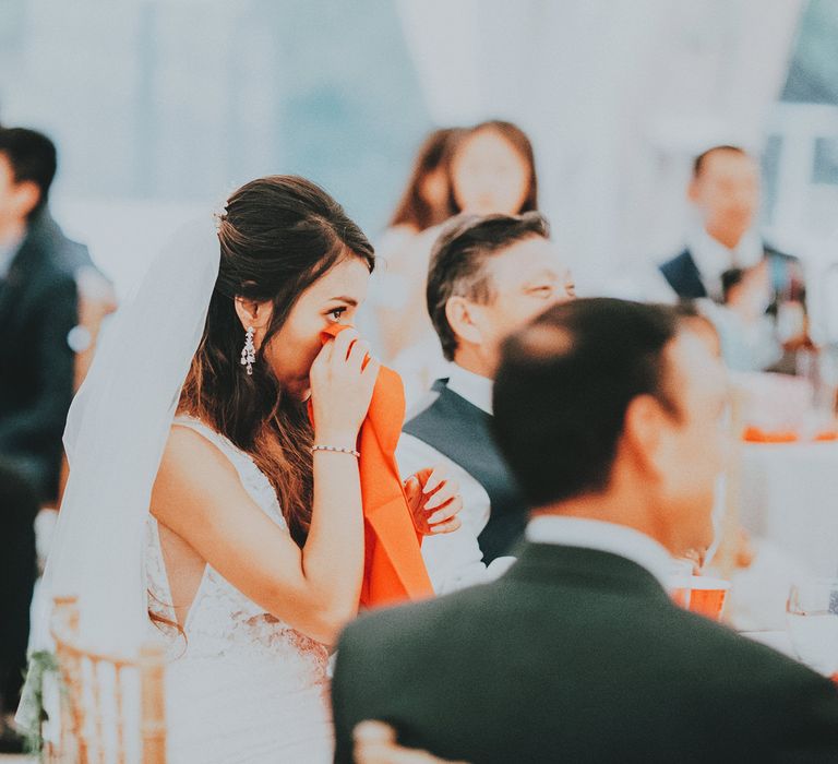 Bride becomes emotional during wedding reception speeches