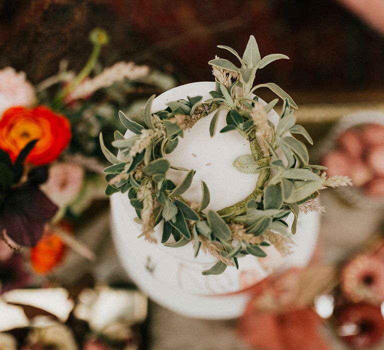 greenery and dried grasses wreath cake topper 