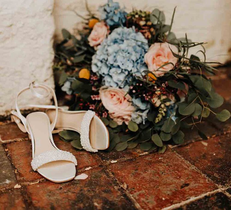 Pearl embellished wedding shoes for bride