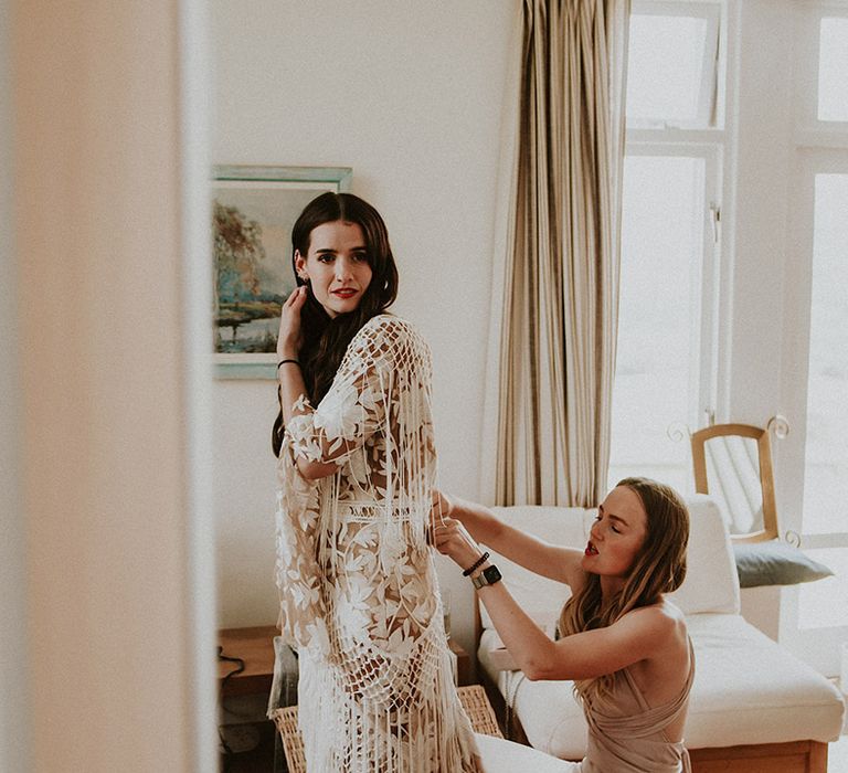 Bride gets ready on the morning of her wedding day