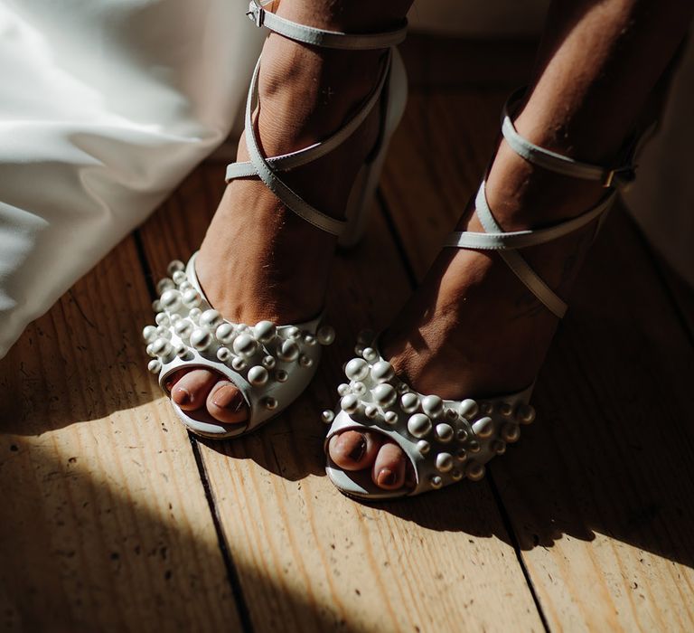 Pearl peep toe Charlotte Mills wedding shoes 