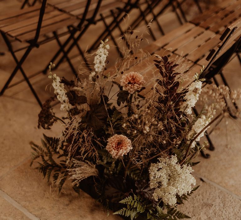 Pink and white wedding flower aisle decoration for rustic luxe barn wedding 