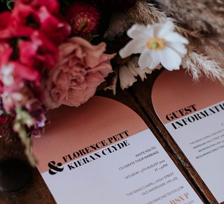 Orange and white modern wedding invitation design 