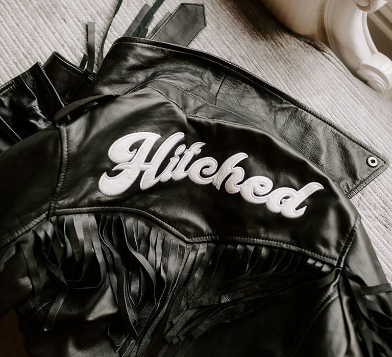 Bridal leather jacket with 'hitched' custom design at pumpkin patch 