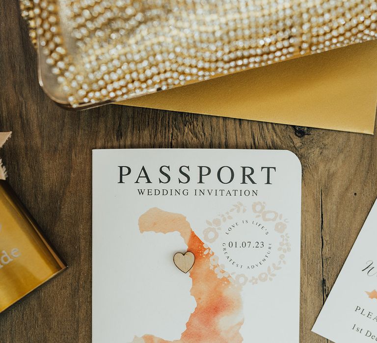 Passport wedding invitation idea for destination wedding in Greece 