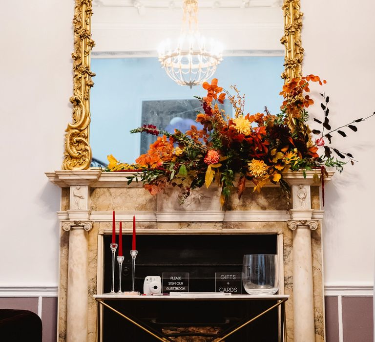 Fireplace flowers at Carlton House Terrace wedding