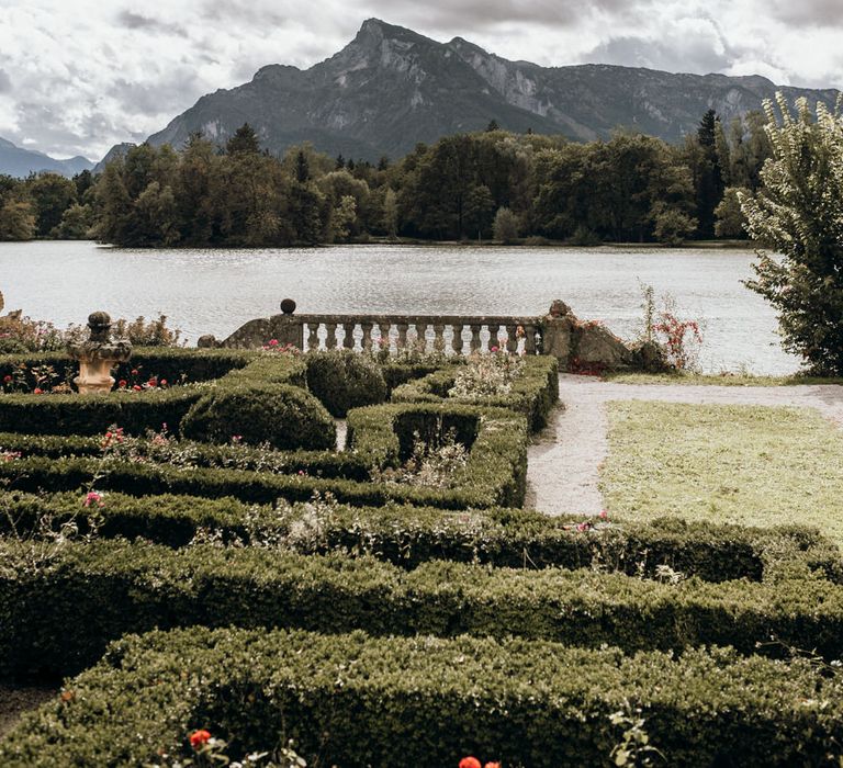 Gardens of wedding venue in Salzburg, Austria 