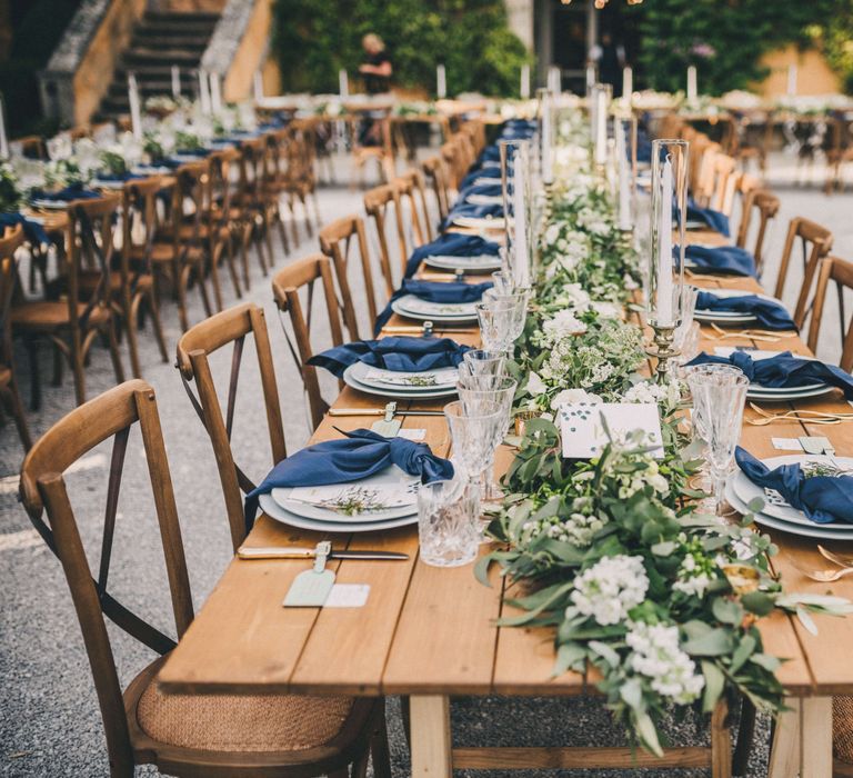 Outdoor Tuscany Italy Wedding with Blue rustic wedding table theme