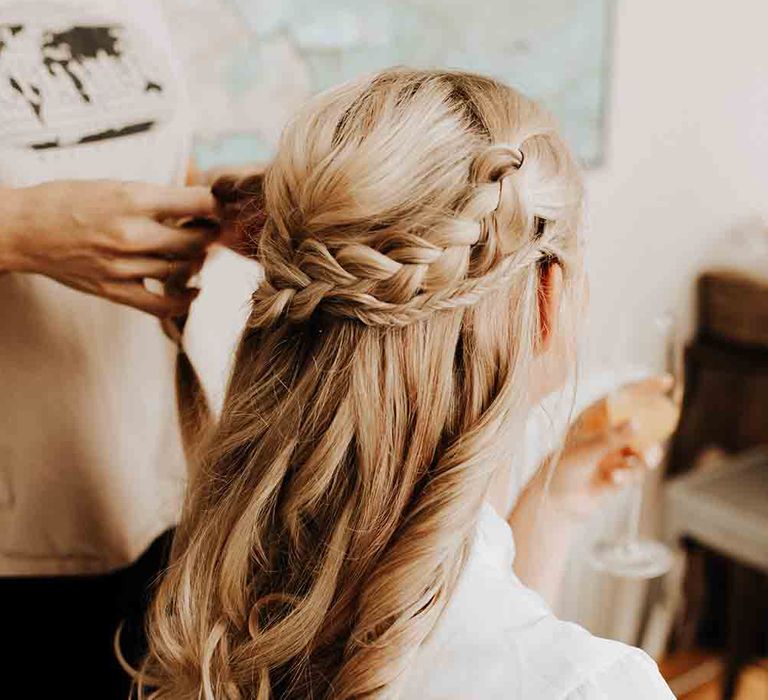 Braided bridal hair half up half down style