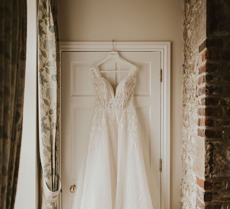 Lace detail Pronovias wedding dress 