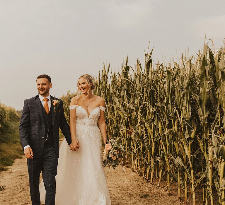 Bride and groom at East Afton Farmhouse wedding 