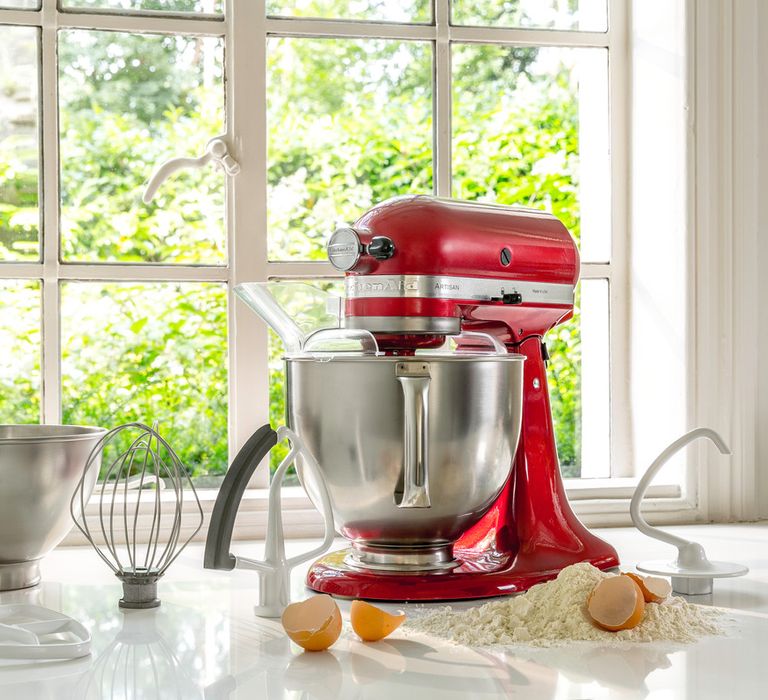 Red KitchenAid Stand Mixer in a kitchen