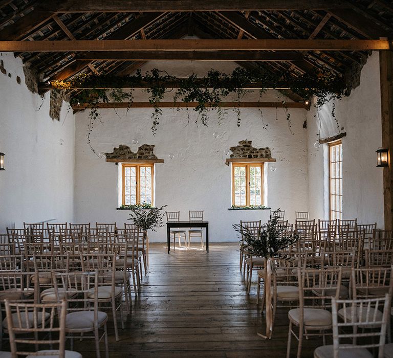 Launcells Barton Barn wedding venue with foliage decoration 