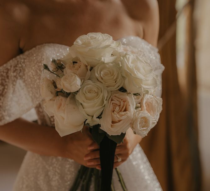 white rose wedding bouquet 