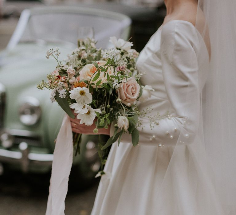 Stunning pink rose bridal bouquet for London wedding