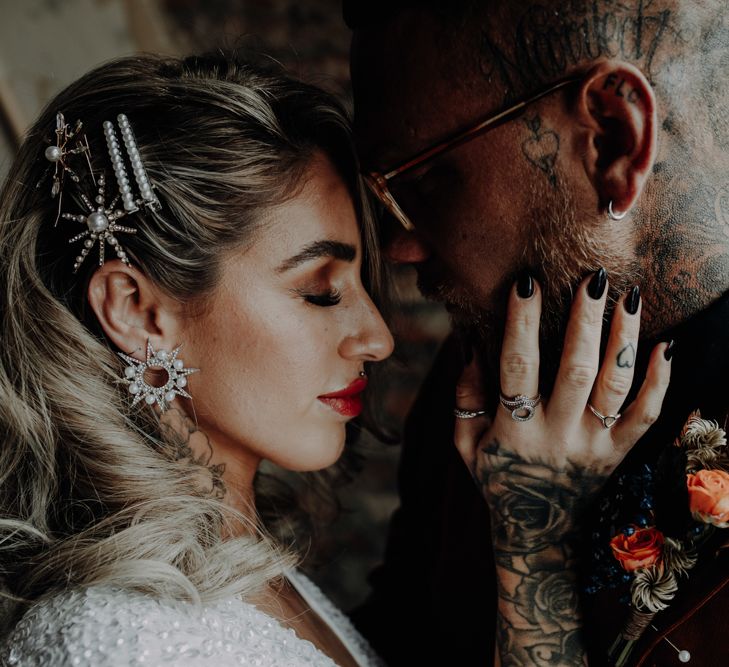 Tattooed couple close up