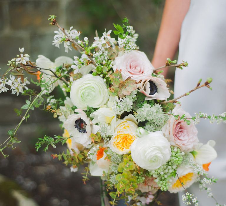 White, pink and yellow rose bouquet 