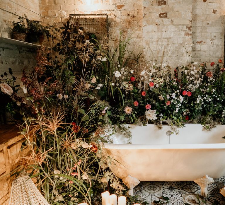 Roll Top bath surrounded by wildflowers 