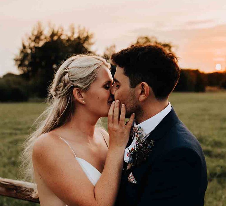 Sunset portrait for bride and groom 