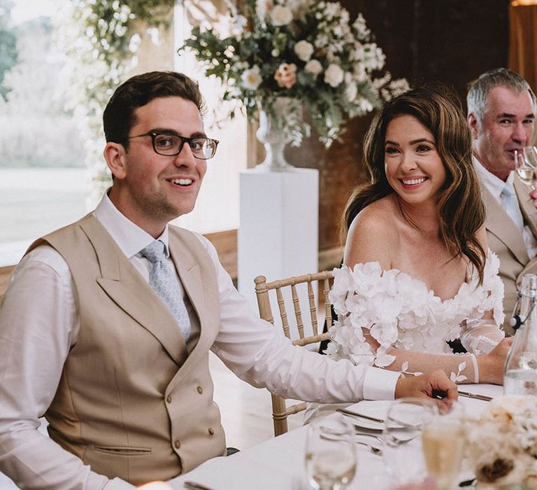 Bride and groom during wedding reception