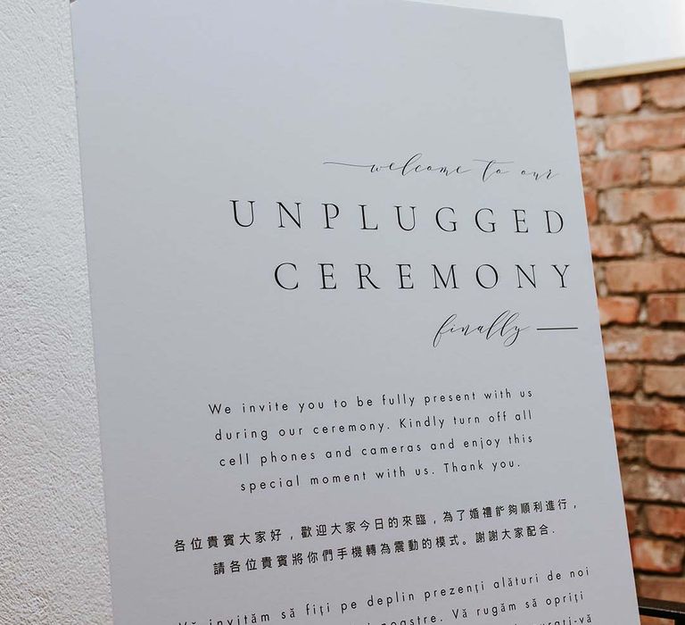 Welcome wedding sign with multiple languages for multicultural and interfaith wedding