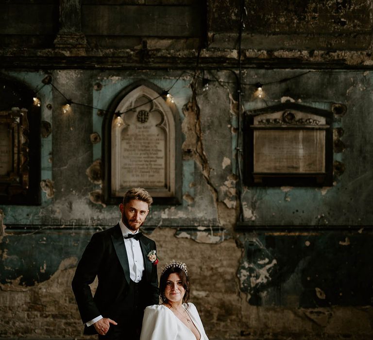 Black tie wedding at eccentric city wedding at the iconic Asylum Chapel wedding venue 