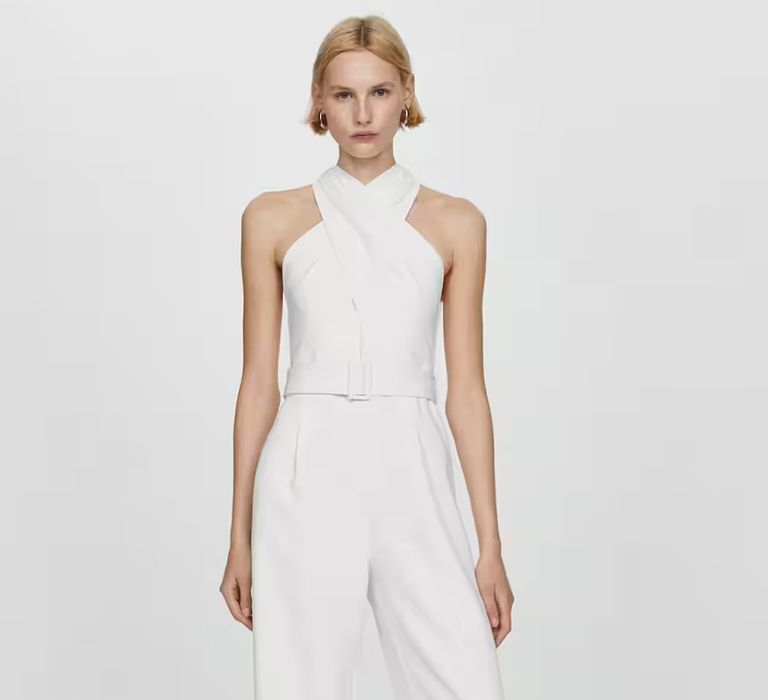 Mango bridal jumpsuit with crossover neckline and belted waist