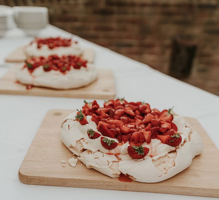 Strawberry pavlova wedding dessert for sharing 