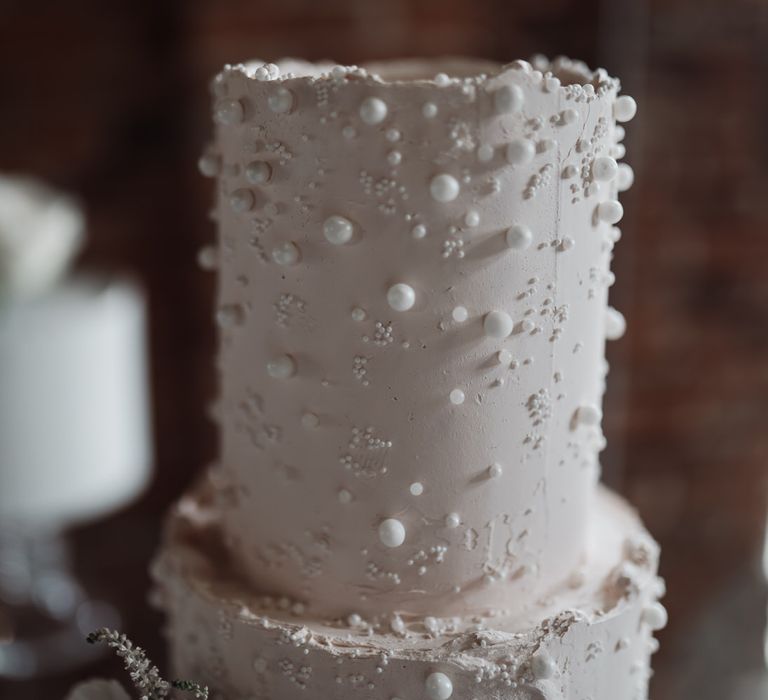 Wedding cake by Where the Ribbon Ends with pearl detailing