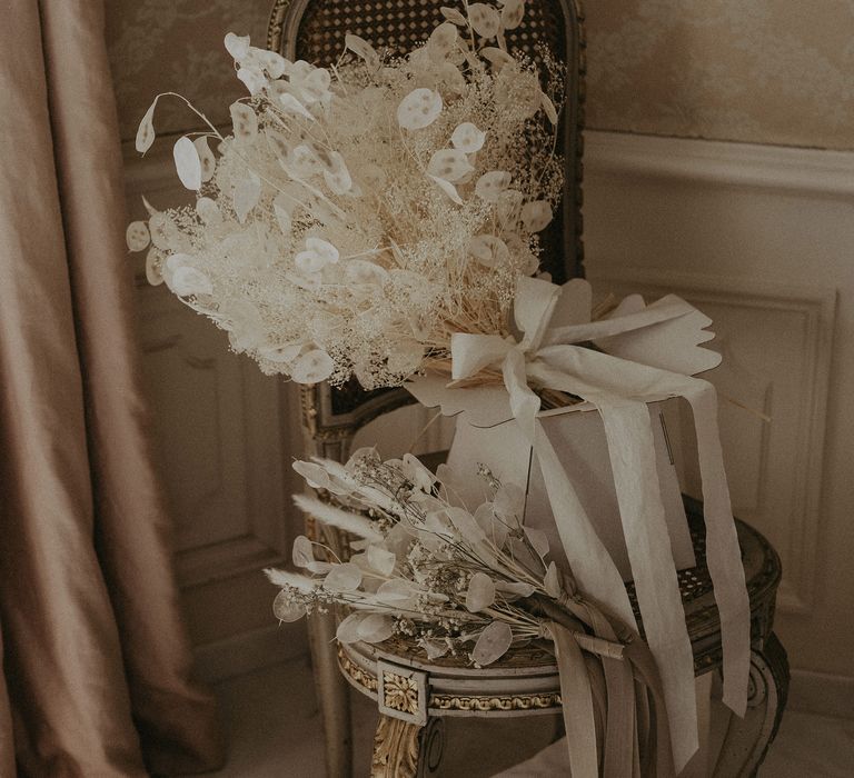 White dried flower bouquet for bride