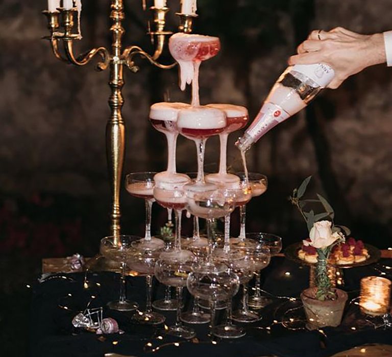 Image of gothic style champagne tower by La Dichosa Photography