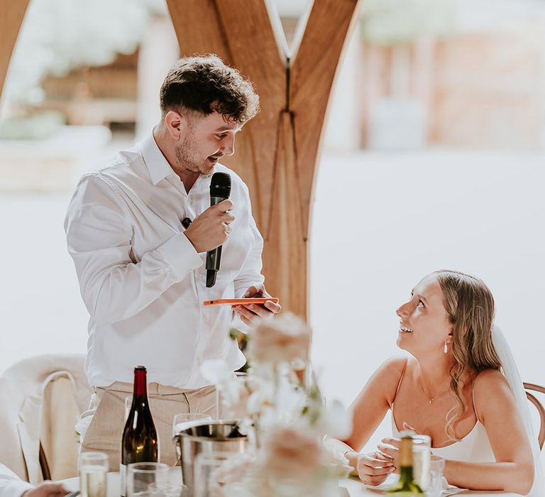 Groom reads out wedding speech at Shustoke Barns 