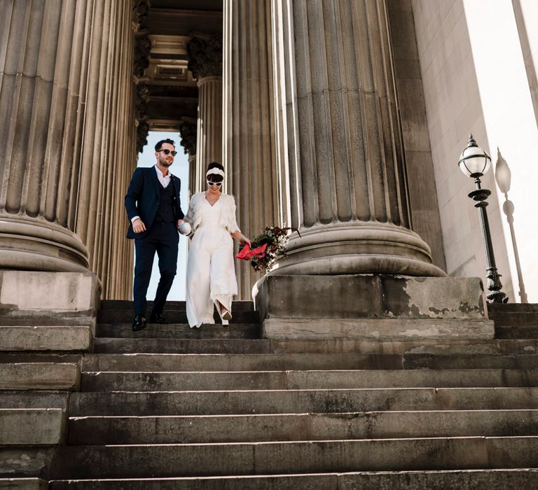 Bride and groom at Liverpool registry office wedding 