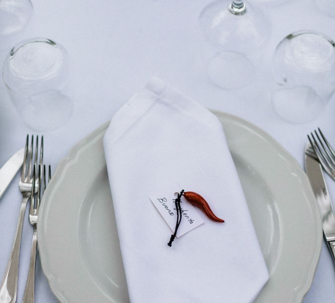 Place setting with individual wedding favour