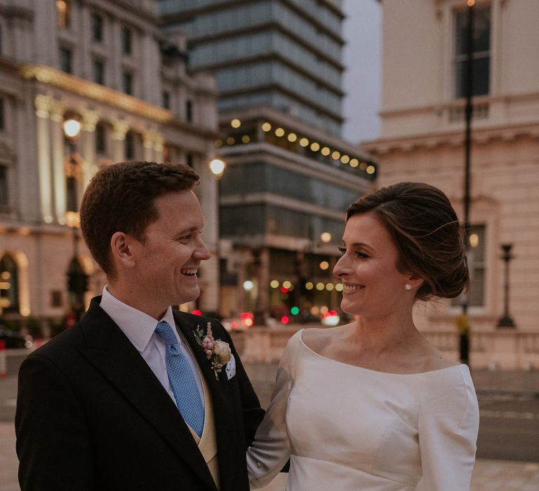 Bride and groom outside photography for London wedding 