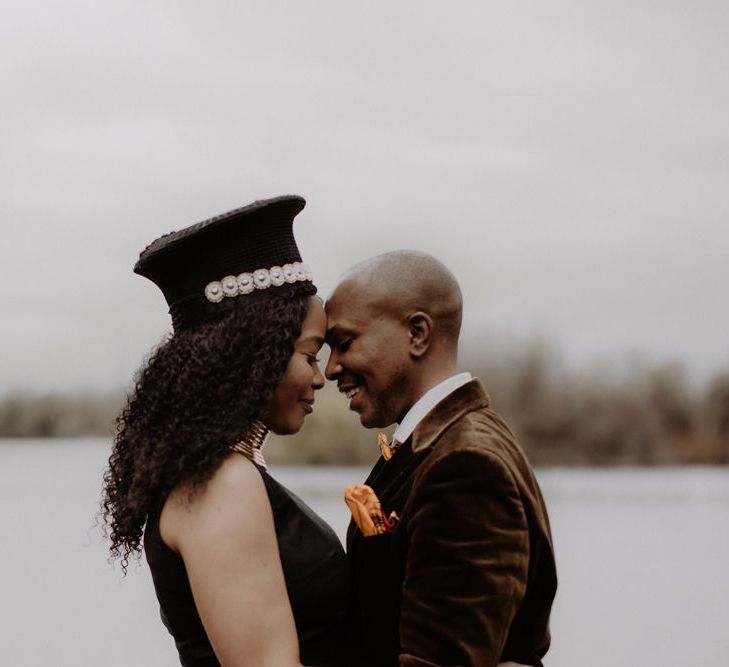 Intimate bride and groom portrait at Lobola wedding