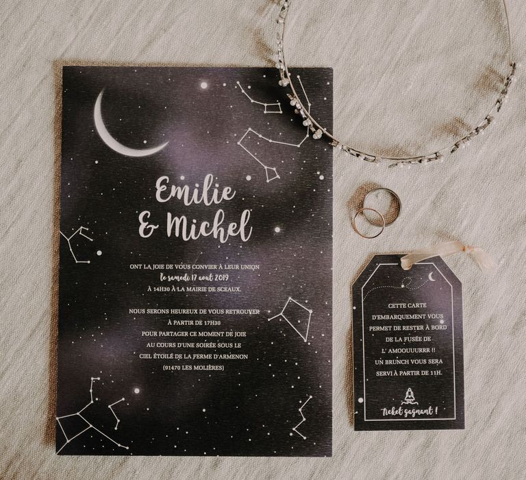 Starry night constellation themed wedding stationery