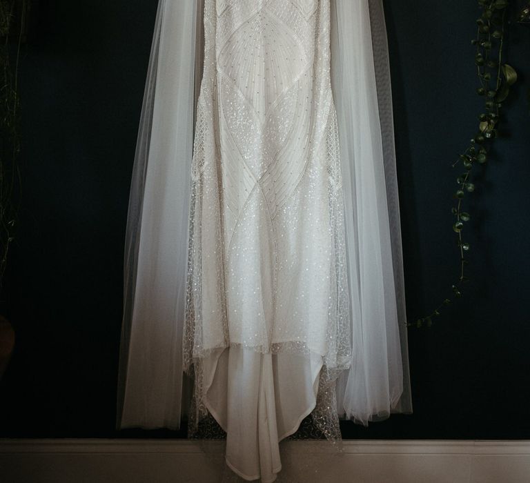 Eliza Jane Howell beaded and embroidered wedding dress with tulle veil cape