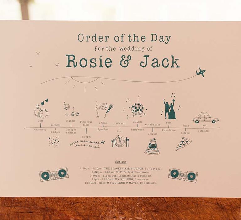 Order of The Day stationery complete with small and personalised illustrations 